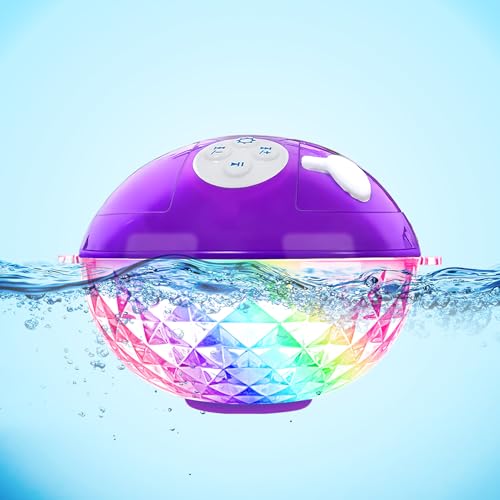 Shinepool Floating Pool Speakers with Colorful Lights, Built-in Mic & Crystal Clear Sound Bluetooth, IP68 Waterproof Wireless Hot Tub Speaker for Beach Party Indoor Outdoor Christmas