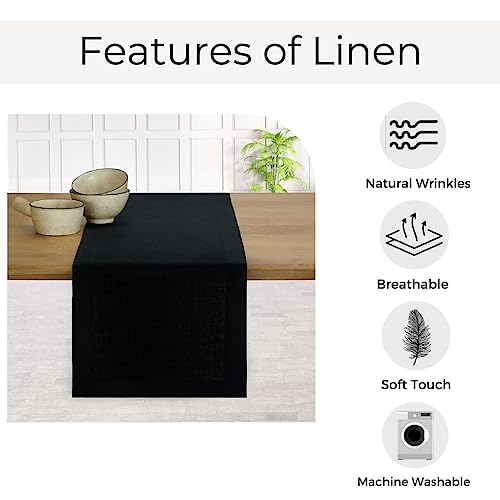 D'Moksha Homes Linen Black Table Runner 260 cm Long, 100% Pure Linen Dining Table Runner 36 x 260 CM for Dining Spring - Image 3