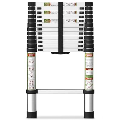 SPIEEK Telescoping Ladder for RV & Attic, 12.5FT Aluminum Extension Ladder with Dual Locking Mechanism, Max Load 330lbs, Compact Foldable Ladder for Roof, Home, Travel Trailer & Multi-Surface Use