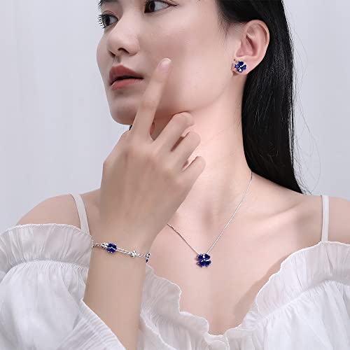 Image of JIANGXIN Lucky Four leaf clover 925 Sterling Silver Birthstone Chain Link Bracelet for Women Gemstone Jewelry Shamrock Birthday Gift 16+4cm