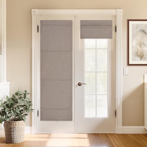 StangH Cordless Linen Blackout Roman Shade, Magnetic Lift Total Room Darkening Blind for Doors, Thermal Insulated Window Treatment for Bedroom Home Office, Mocha, W 26 x L 64, 1 Panel