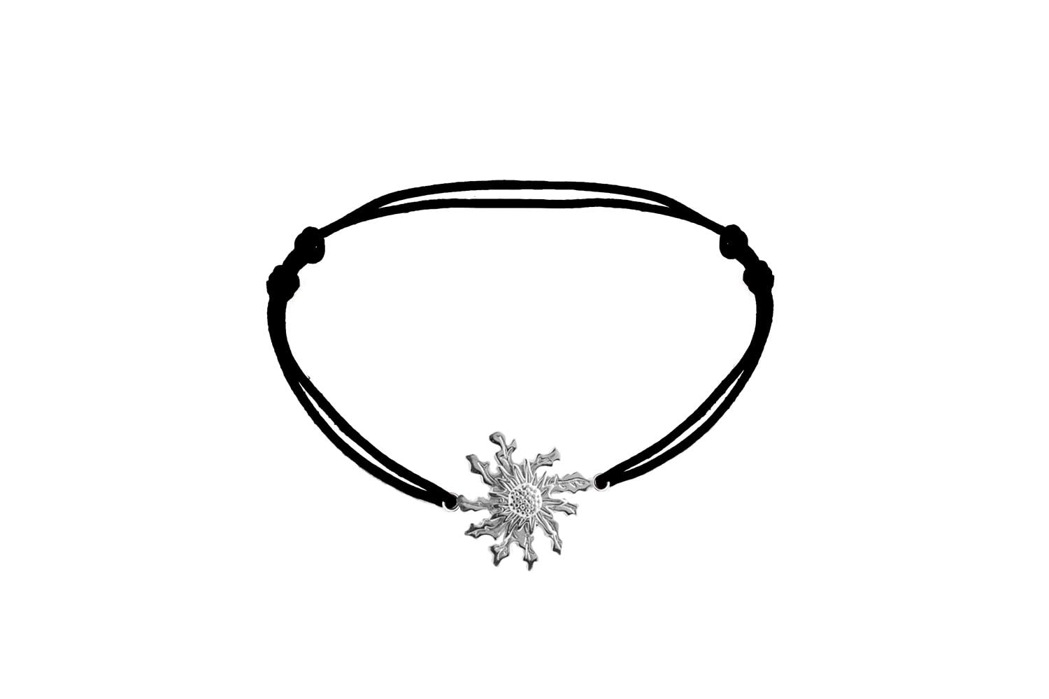 TALISMAN JEWELLERY Bracciale in argento 925 e zirconi neri con cordino regolabile - Eguzkilore, fiore basca (15 mm