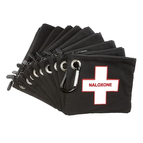 Image of 10 PACK Naloxone Overdose Kit Bag - Compact Canvas Pouch for Naloxone Nasal Spray & Opioid Emergency Response - Holds 2 Naloxone Sprays & Accessories - Naloxone Not Included (Black, 10 Units)