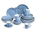 Produktbild suntun Tafelservice Geschirrset 6 Personen, 30 teilig Blau Geprägte Vintage Geschirrservice Porzellan Kombiservice mit Speiseteller, Suppenteller, Kuchenteller, Kaffeetassen, Untertassen