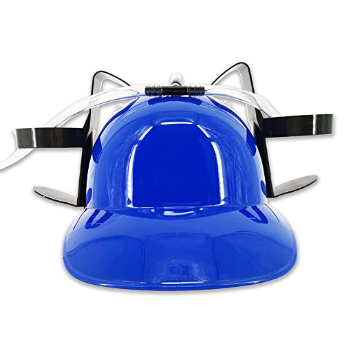 Pohotobooth Props Ltd Drinking Helmet Can Pop Soda Hat Hand-Free Can Holder With Straw (Blue)