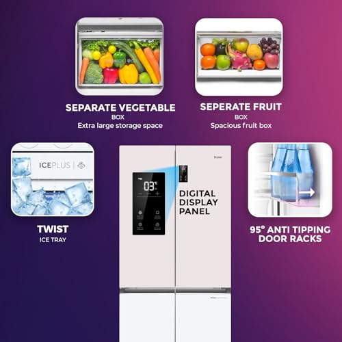 Image of Haier 520 L 3 Star Lumiere Frost Free Triple Inverter French Door Side by Side Refrigerator (HRB-600RW, Rosette White, Magic Convertible Zone, Vogue Colourful Steel, Deo Fresh Technology, 2026 Model)