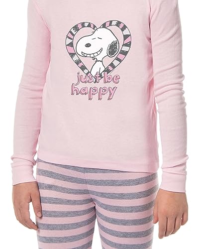 INTIMO Peanuts Girls' Pink Snoopy Just Be Happy Sleep Pajama Set For Kids3