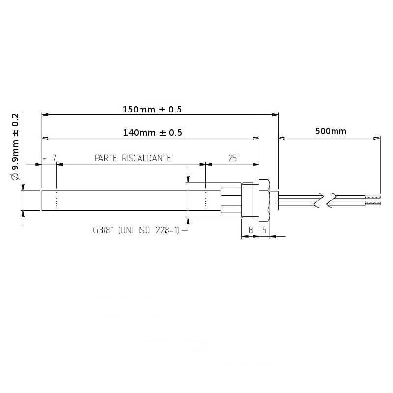 Bougie d'Allumage Professionnelle pour Poêle à Pellets, 300W, 150mm, Filetage 3/8, Compatible avec CADEL, MCZ, PIAZZETTA, Fabriquée en Italie