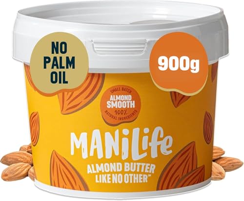 MANÍLIFE Almond Butter Smooth 900g Tub - Smooth and Sweet Vegan Almond Butter Made from Quality Almonds - No Palm Oil No Added Sugar No GMO