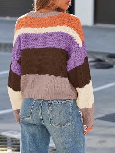 Saodimallsu Womens Color Block Cropped Sweaters 2025 Winter Trendy Casual Oversized Y2k Going Out Striped Pullover Tops3