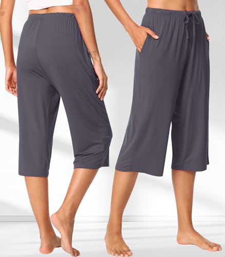 Image of WiWi Bamboo Viscose womens capri pants Wide Leg Pajama Super Soft Lounge knit Sleep shorts Cooling Pj Bottoms S-XXL