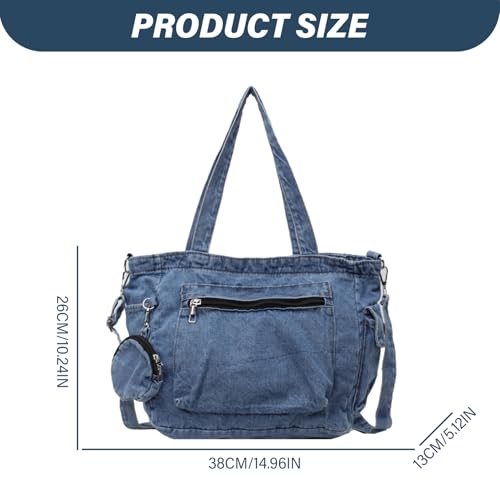 Denim Bag for Women Casual Denim Crossbody Bag Multi-pocket Jeans Shoulder with Tote & Hanging Pouch Large Capacity Zipper Closure Jeans Purse, Gifts for Women2
