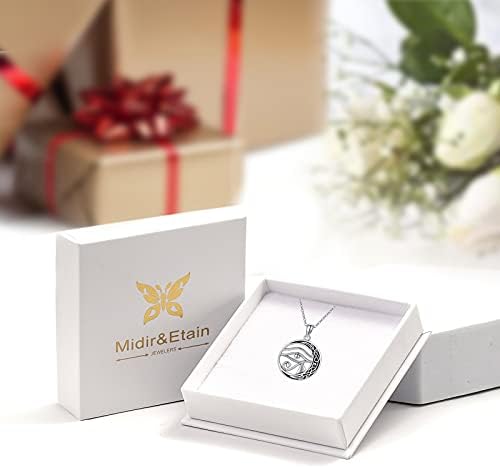 Eye of Horus Necklace 925 Sterling Silver Moon Pendant Necklace Egyptian Eye of Horus Amulet Jewellery Gifts for Women Girls Men