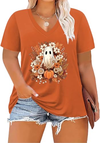 Image of ForHailey Women's Plus Size V Neck Tops Summer Short Sleeve T Shirt