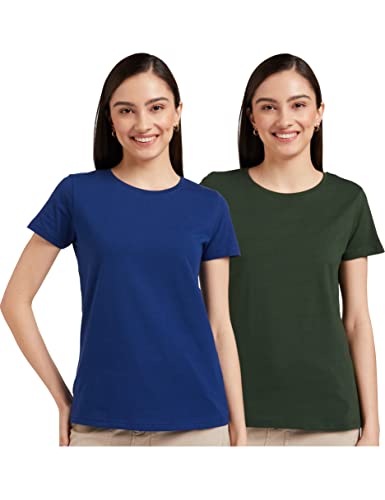 Image of Amazon Brand - Symbol Women Cotton Stretch Regular Fit Round Neck Half Sleeve T-Shirt (Available in Plus Sizes)