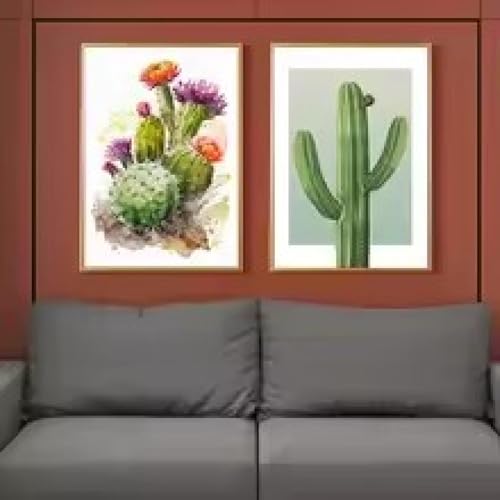 Toile de cactus encadrée 30x50 cm pour habiller un mur vide de salon