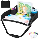 COOLBEBE Kids Travel Tray for Car Seat, Travel Tray for Airplane, Toddler Car Seat Lap Tray, Carseat Table Tray for Kids Travel Activities (Black-1)