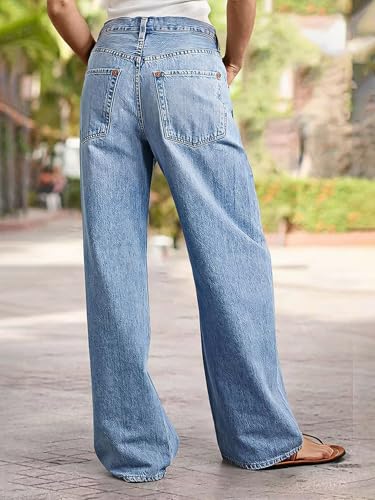 Flamingals Women’s High Rise Wash Drawstring Roll Hem Straight Leg Jeans Chic Trendy Denim Pants3