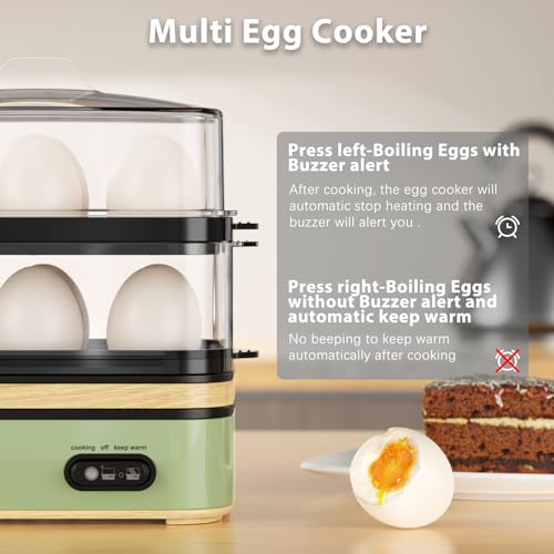 Image of Evoloop Rapid Egg Cooker Electric 12 Eggs Capacity, Soft, Medium, Hard Boiled, Poached, Omelet Maker Egg Poacher & Vegetable Steamer, BPA Free Tray（Green）