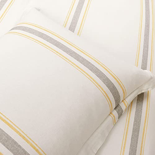 Image of Lush Decor Farmhouse Stripe Reversible Cotton Duvet Cover Twin XL Size 2 Piece Set Yellow & Gray - Twin XL Bedding Set - Striped Duvet Cover - Dorm Essentials