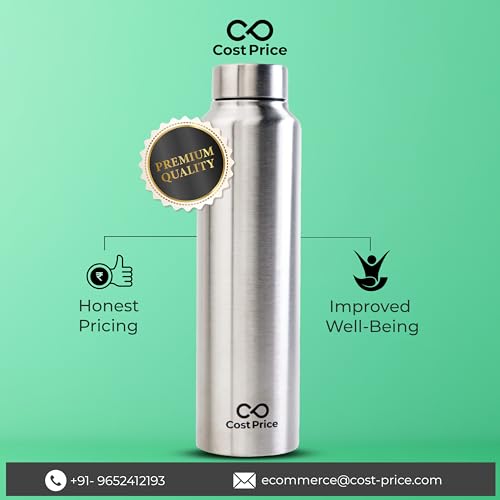Image of Stainless Steel Water Bottle 1 litre | Food grade SS - 304 (BIS certified) | Water bottle for Office, Home, Kids and Outdoors | Light, Durable and Leak-proof | Single Wall (1)