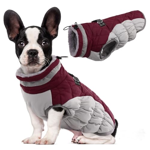 Image of Lelepet Dog Coat Warm Dog Winter Coat Waterproof Dogs Jacket with Harness | Reflective Pet Fleece Vest Zip-Up Cold Weather Coats for Dogs Turtleneck & Windproof Padded Coats Chihuahua Wine Red XS