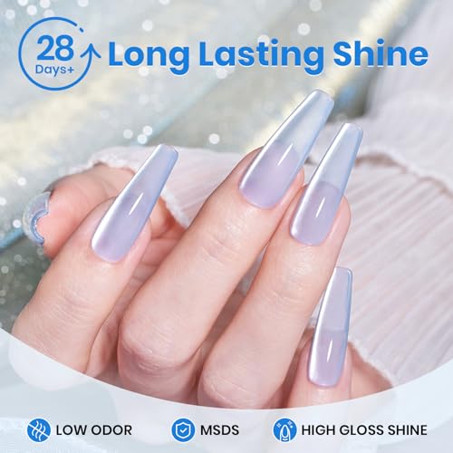 Image of Beetles Blue Cat Eye Gel Polish, 15ML Light Blue Glass Cat Eye Glitter Gel Polish with Magnet Shimmer Translucent Sheer Color Soak Off UV Frosted Galaxy Series French Nail Art Gift for Women