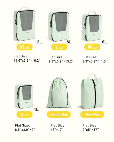 Image of BAGSMART Compression Packing Cubes for Travel, 6 /5 /4set Lightweight Packing Organizers, Summer Travel Essentials Suitcase Organizer Bags Set