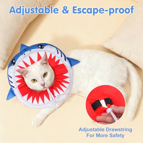 Image of BEAUTYZOO Cat Cone Collars Soft, Cat Recovery E Collars After Surgery to Stop Licking, Adjustable Elizabeth Circle Collar Cute Pet Donut Pillow for Cats Kitten Small Dogs, Cute Shark M