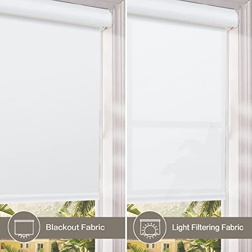 Zy Blinds Cordless Blackout Window Shades, White Roller Shades With Metal Valance, Uv Protection Enegry Saving Room Darkening Fabric Window Blinds For Windows, Doors, French Door, 40" W X 72" H #TOP2