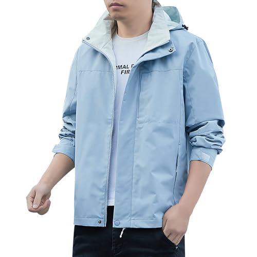 Cexiakong Chaqueta de lluvia para hombre de alta calidad, resistente a la intemperie, deportiva, transpirable, casual y cómoda, T azul claro, XL