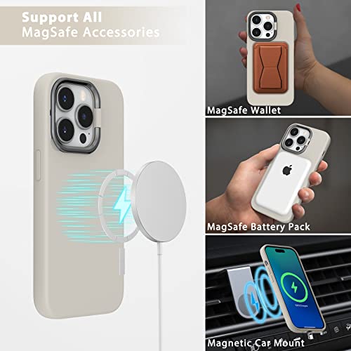 Inbeage Silicone Stand Case For Iphone 14 Pro Max Case,With Screen Protector+Camera Lens Protector,[Built-In Nfc Chip] [Compatible With Magsafe] Shockproof Drop Protection,Kickstand Cover,6.7"(Stone) #TOP4