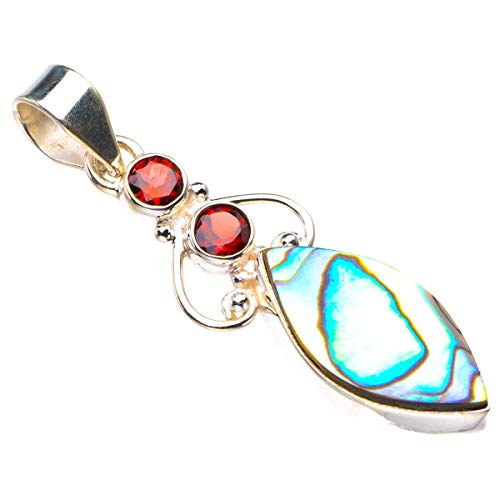 Pendentif en argent 925 nacre abalone et grenat StarGems vintage D2773