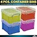 1InTheOffice Plastic Storage Bin with Lid, Stackable Mini Container 0.15 Quart, Assorted Colors, Clear, 4 Pack