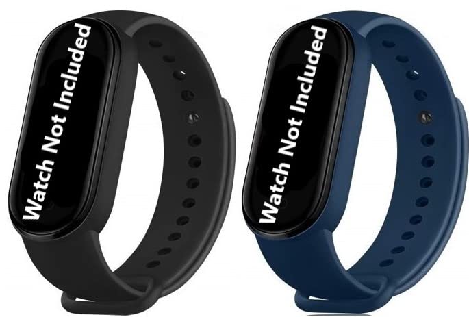 Qai Soft Silicone Replacement Combo Pack Band Strap Compatible with Xiaomi Mi Band 5 / Mi Band 6 (CHIP/DEVICE NOT INCLUDED) (BLACK- NAVY BLUE)