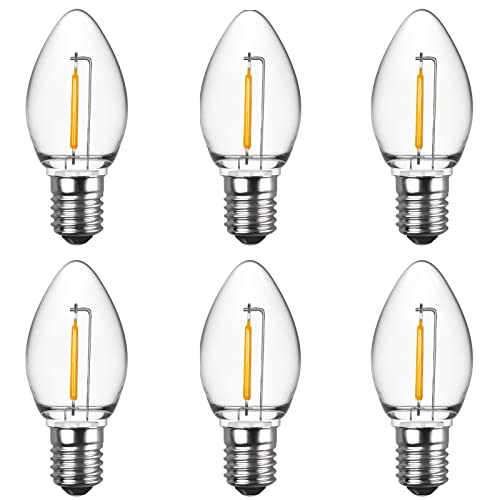Meconard C7 LED Night Light Bulbs Shatterproof LED Replacement Bulbs for Window Candles & Chandeliers E12 Candelabra Base 0.6 Watt Equivalent to 7Watt Incandescent Bulb Warm White 6 Pack