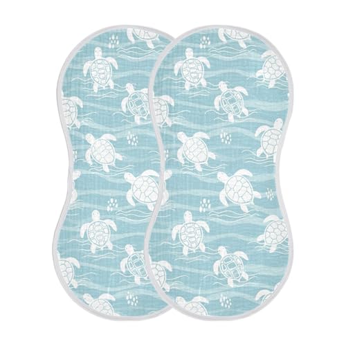 2 Pack Muslin Burp Cloths Turtle Sea Blue Cotton Baby Burp Cloths Ultra Absorbent Soft Thick Burping Cloth for Newborn Boys Girls, Large 22