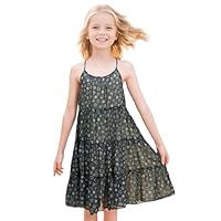 SOLOCOTE Robe d'Été pour Petite Fille Décontractée sans Manches Coupe A en Mousseline Midi Robe de Vacances Marine 4 Ans