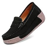 Flerivva Women's Wedge Loafers Platform Sneakers Slip-ons Shoes for Casual Walking Black CN40-US8-8.5