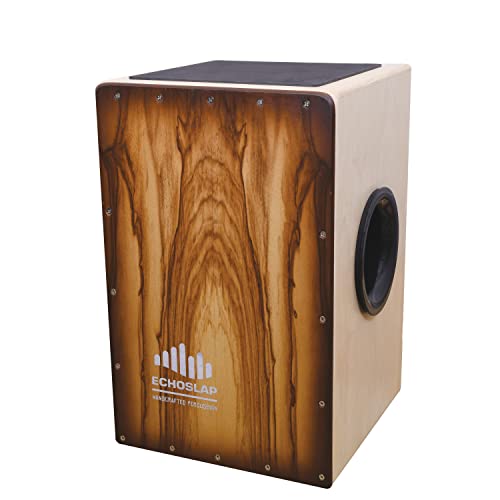Echoslap Super Bass Cajon, Hand Crafted, 8 Adjustable Snare Wires, Sandalwood Frontplate, Deep Bass, Hardwood Body + Free Gig Bag