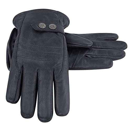 Riparo Winter Gloves for Men, Leather Winter Gloves for Cold Weather, Snow Gloves for Motorcycle Driving Hiking Outdoor (Black, Large)