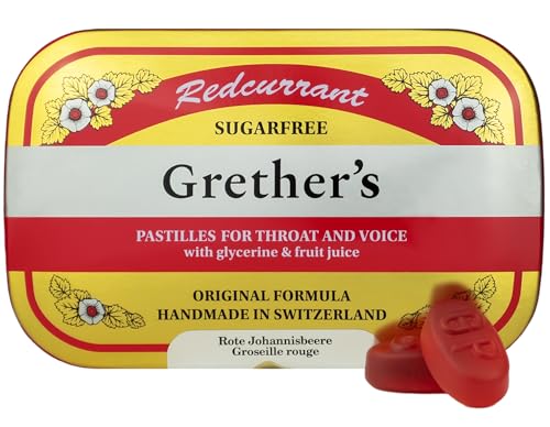 GRETHER'S Sugarfree Redcurrant Pastilles Remedy for Dry Mouth Relief - Soothing Throat & Healthy Voice - Gift for Singers - 1-Pack - 3.75 oz.