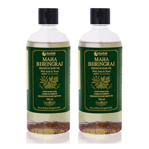 Image of Maha Bhringraj Premium Hair Oil with Amla & Neem - 500 ml (Pack of 2) - Reduces Hair Fall, Cures Dandruff - Ayurvedic Herbal Formula - Power of Roots