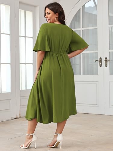 Image of SCOMCHIC Women Plus Size Midi Dresses Wedding Guest Short Sleeve V Neck Tie Waist Casual Summer Flowy A Line Dress