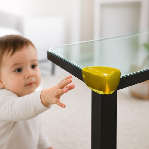 Image of Safe-O-Kid 12 Pcs Baby Safety Corner Protectors | Tear Drop Shaped Silicone Edge Guards for Sharp Furniture Corners, Tables & Beds | Soft Cushion, Non-Toxic, BPA-Free Baby Proofing - Yellow