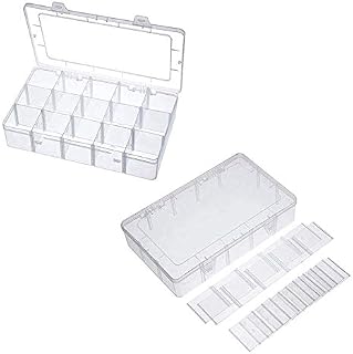Jewellery Organiser(2 pack), 27 * 16 * 5.5 cm, Large 15 Grids Plastic Storage Box Jewellery Box with Adjustable Dividers Earring Storage Containers, Hardware tool parts storage box