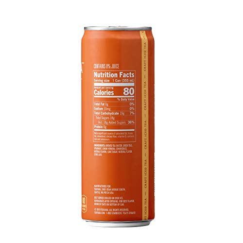Teavana Craft Peach Iced Natural Green Tea with Lemongrass, Mint, Peach Flavor 12 Fl. Oz. Cans (Pack of 12) - Thumbnail 6