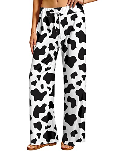 Rmcms Womens Pajama Pants For Cow Print Graphic Drawstring Pants Leopard Print Stretch Sleepwear Bottoms Lounge Wide Leg #TOP1