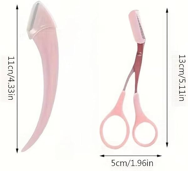 Forbici di precisione per sopracciglia con pettine staccabile, in acciaio inossidabile, strumento manuale per la cura dei peli del viso, per modellare sopracciglia e capelli fini (rosa) - 3