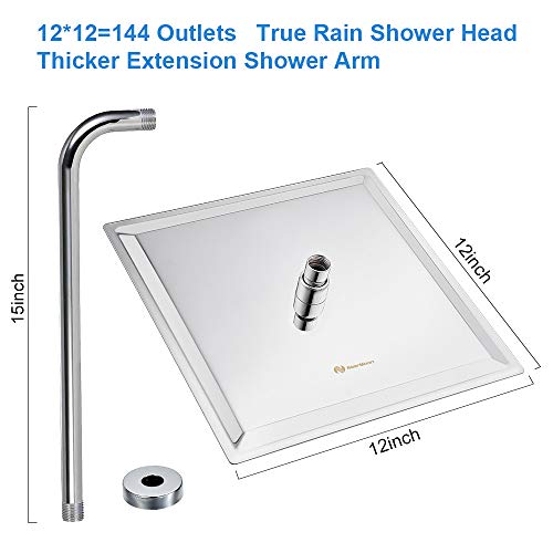 Rain Shower Head With Extension Arm, Nearmoon Square Shower Heads, Large Stainless Steel Rainfall Showerhead-Waterfall Full Body Coverage (12 Inch Shower Head With 15 Inch Shower Arm, Chrome) #TOP3